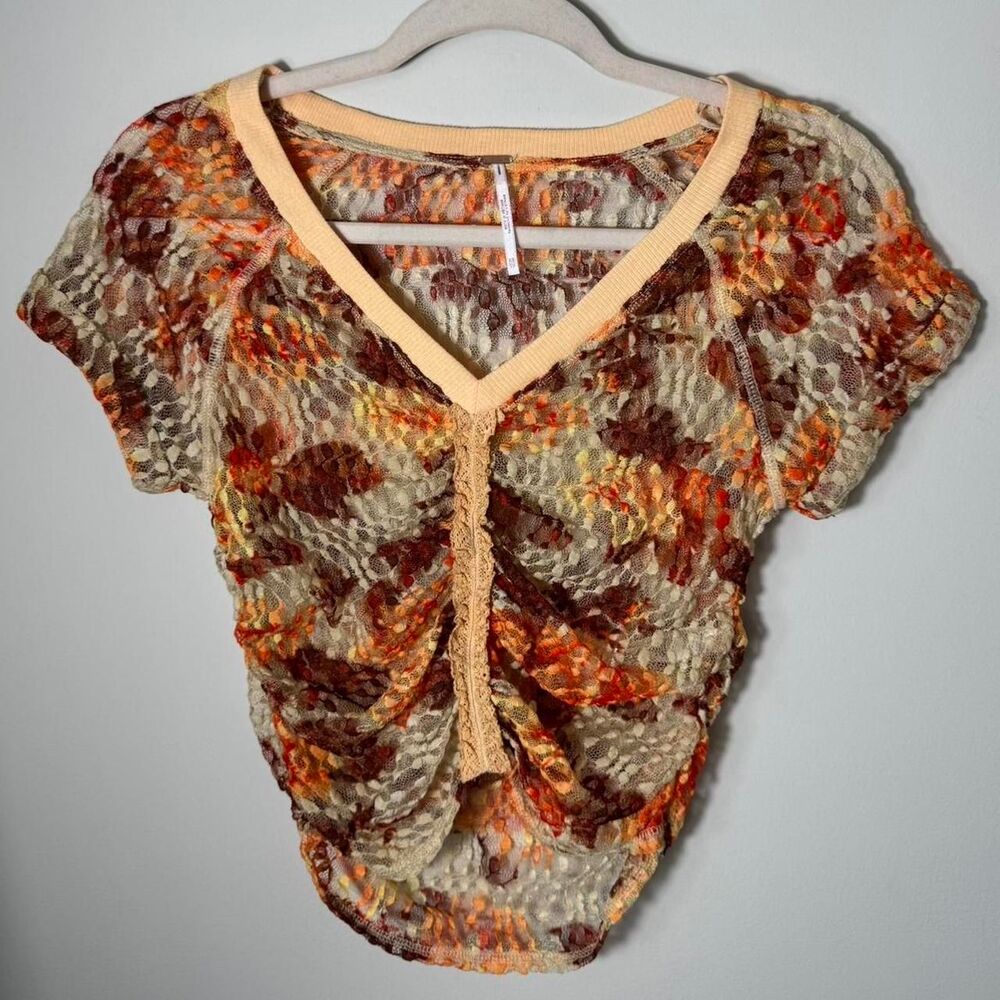 Free People Women's XSmall Orange and Brown Sheer Top